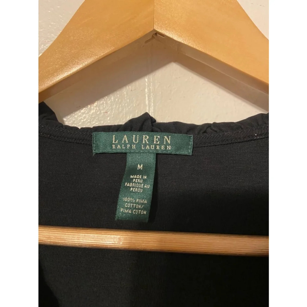 Vintage Lauren Ralph Lauren Black Ruffled Peasant Long Sleeve Pima Cotton Blouse - Picture 3 of 4